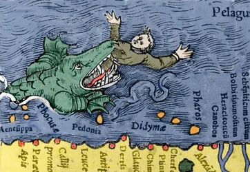 Zee monster eet een mens, illustratie uit 