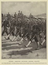 Generaal Yamaguchi inspecteert Japanse infanterie