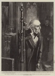 Het Vrouwenkiesrechtwetsvoorstel, Mr. Gladstone luistert naar de nummers van de stemlijst achter de stoel van de voorzitter