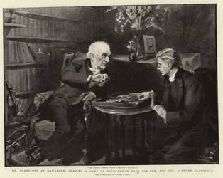 Mr Gladstone in Hawarden, een Potje Backgammon spelend met zijn Zoon, de Eerwaarde Stephen Gladstone