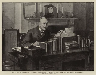 Sir William Walrond, de hoofdconservatieve whip, in zijn kamer in het Lagerhuis