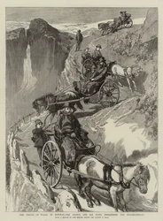 De Prins van Wales in Noorwegen, de Prins en zijn gevolg dalen de Stalheimsklev af