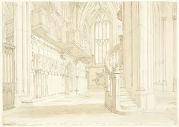 Uitzicht op het orgelscreen van de kathedraal van Bristol