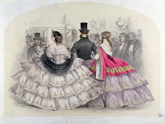 Dames met crinolines in de Royal Italian Opera, Covent Garden, 1859