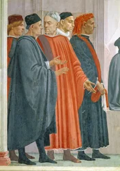 De opwekking van de zoon van Theophilus, koning van Antiochië, detail van hoogwaardigheidsbekleders aan het hof van de koning van Antiochië