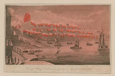Uitzicht op een deel van Londen zoals het verscheen tijdens de Grote Brand, 1666