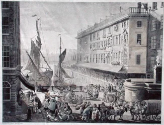 Billingsgate Market, gegraveerd door J. Bluck