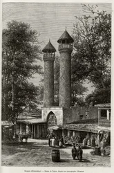 De moskee van Elisabethpol (of Gandja, of Kirovabad, Azerbeidzjan). Gravure door Taylor, ter illustratie van het verhaal 
