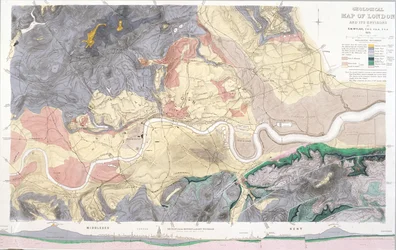 Geologische kaart van Londen en de omliggende omgeving