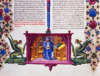 Randfries aan de onderkant van de pagina met St. Matteüs de Evangelist, Volume II f 148, v, Bijbel van Borso d