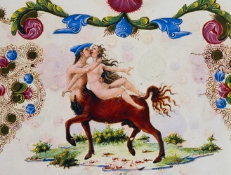 Centaur en vrouwelijke figuur, Deel II f 287, v, Bijbel van Borso d