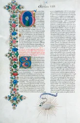 Verluchte handschriftpagina uit de Decamerone, van Giovanni Boccaccio, Italiaans, ca. 1467