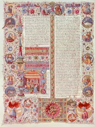 Verlichte pagina door Taddeo Crivelli uit de Bijbel van Borso d
