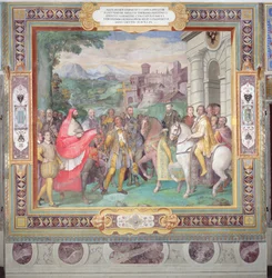 Karel V (1500-58) met Alessandro Farnese (1546-92) in Worms, uit de 