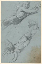 Schetsen van Twee Gevleugelde Putti en een Urn
