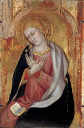 De Maagd van de Aankondiging Altaarstuk door Taddeo di Bartolo (begin 15e eeuw). Dim. 0,77x0,55 m. Avignon, Musee du Petro Palais