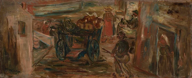 Genrescène met een wagen