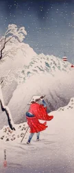 Sneeuwbedekte avond op een bergpad