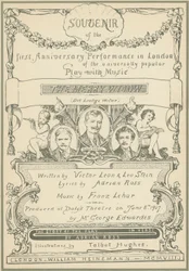 Titelpagina van Souvenir van de eerste Jubileumvoorstelling in Londen van De Vrolijke Weduwe