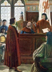COSIMO DE MEDICI, Groothertog van Toscane, verdedigt zich hier tegen de beschuldigingen van zijn vijanden.