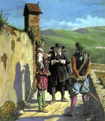 Don Abbondio ontmoet de dapperen - illustratie voor "De geliefden" van Alessandro Manzoni, éd. Nerbini, Florence