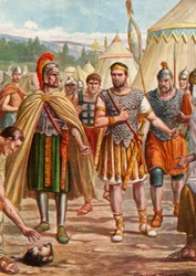 Het hoofd van Hasdrubal in het kamp van Hannibal geworpen