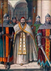 Paus Martinus I gedwongen Rome te verlaten op bevel van keizer Constans