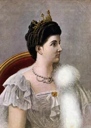 Portret van koningin Helena (Elena) van Montenegro van Italië (1873-1952). Illustratie door Tancredi Scarpelli (1866-1937) uit 