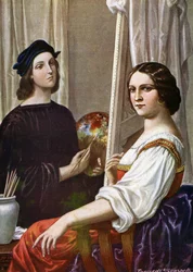 Portret van de schilder Raphael (Raffaello Sanzio 1483 - 1520) schilderend de Fornarina