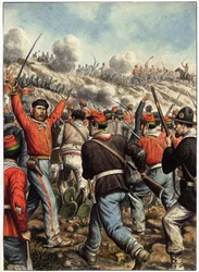 Risorgimento : voorstelling van Giuseppe Garibaldi (1807-1882) tijdens een veldslag - omslag voor "Garibaldi, Cronistoria illustrata dell