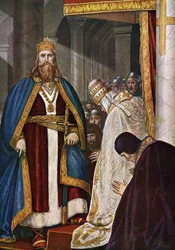 De kroning van Karel de Grote (742-814) door paus Leo III (750-816)