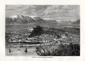 Salzburg, vanaf de Kapuzinerberg, Oostenrijk, 19e eeuw