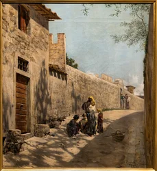Kleine Toscaanse straat met figuren