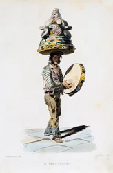 De tamboerijnman, gravure door Giovanni Fusaro (1803-1894) naar een tekening van Teodoro Duclere (1816-1867). Italië