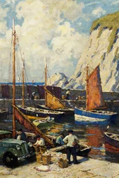 Het lossen van de vangst