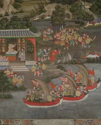 Scène met Chinese invloed, Sala Geng, Wat Bowonniwet Vihara, Bangkok