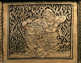THAISE KUNST: Een episode uit de "Ramayana". Boekenkast, Bangkok Style.
