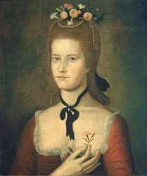 Portret van een dame in het rood, ca. 1785-1790 (olieverf op doek)
