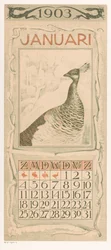 Kalenderblad januari met pauw - Kalender 1903, 12 lithografieën door Th. v. Hoytema (serietitel)