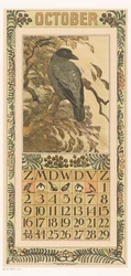 Kalenderblad oktober met bonte kraai