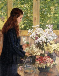 Jong Meisje met Vazen met Bloemen