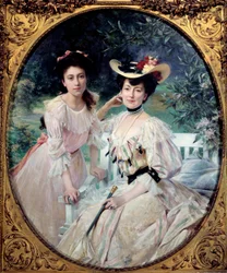 Portret van Madame Collas en haar dochter, Schilderij door Theobald Chartran