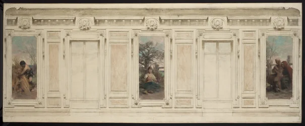 Schets voor de trouwzaal in het gemeentehuis van Courbevoie: schoenmaker, moederschap, onderwijs
