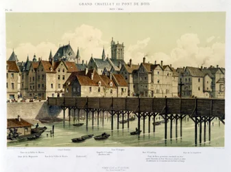 Le grand Châtelet et le pont de bois (1621-1643) - in "Paris depuis le XIIIème à nos jours" door Hoffbauer, uitgegeven door Firmin Didot & Cie
