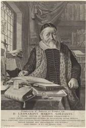 Portret van Leonard Marius van der Goes in een studeervertrek