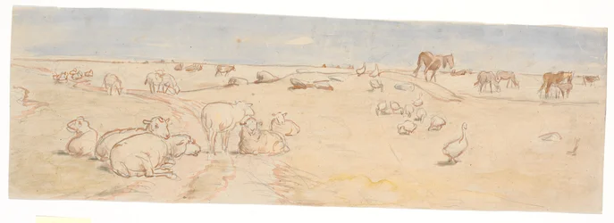 Schapen en ganzen op Saltholm (schets voor decoratie van punchkom)
