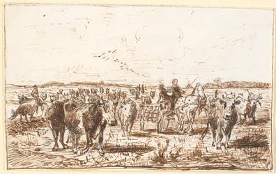 Vee en melkkoets op een veld