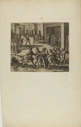 (Jacobus Almagrus a Ferdinando Pizarro Invincula Coniicitur in Carcere....) (uit boek, Americae, deel zes)