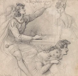 Een blad met schetsen - Theatrale studies