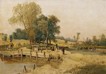 Hongaarse landschap met vee drinkplaats